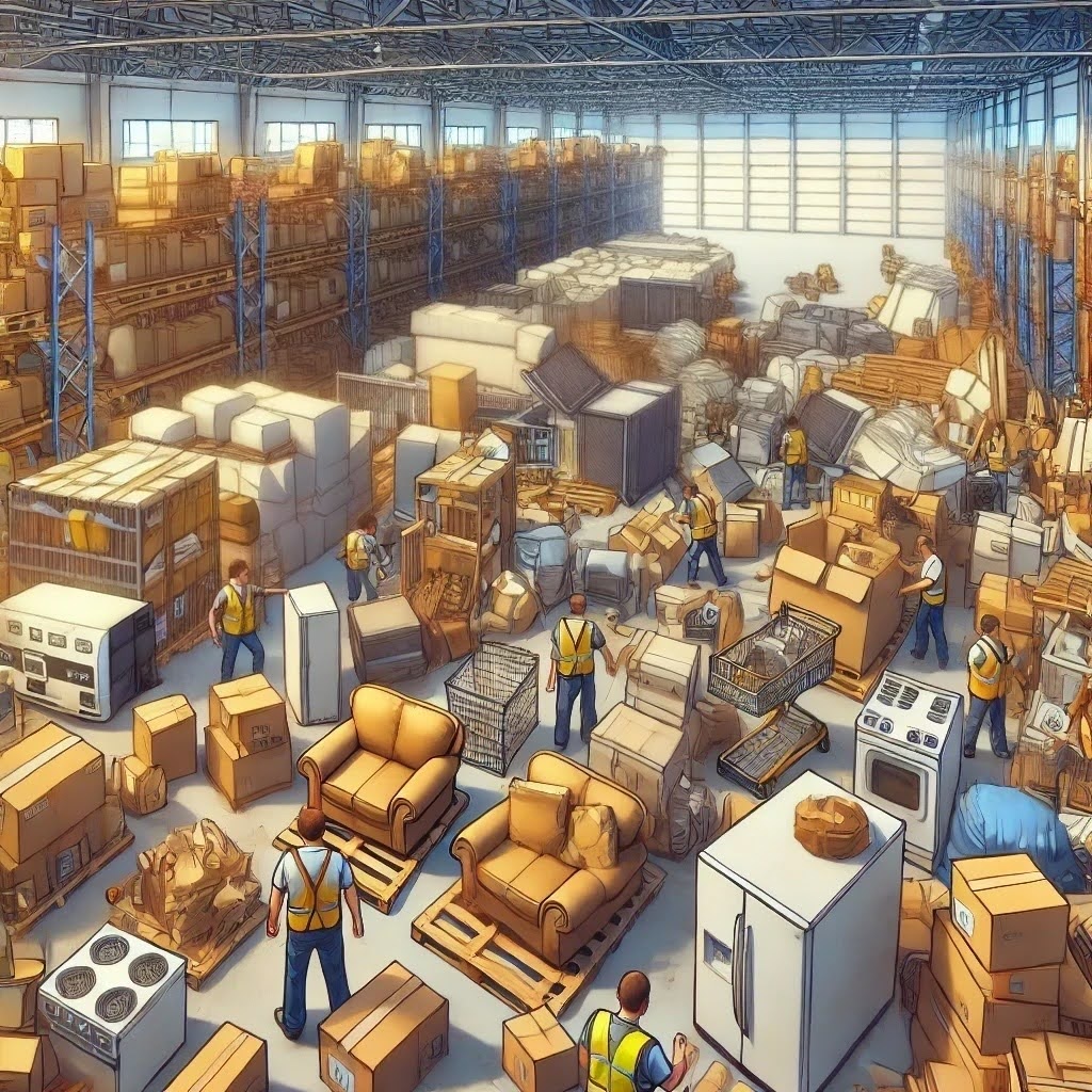 Logistics Management In A Warehouse to Show Array of Oversized Items and Challenge with Handling Returns